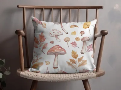 Watercolor Mushrooms and Leaves Digital Pattern - Neutral Tones Printable Art - Moore and Mountain