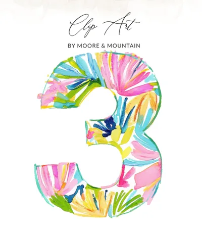 Watercolor Number 3 Clipart, Vibrant Tropical Preppy Digital Download, Hand Painted Numerical Art PNG, Colorful Y2K Illustration, Commercial