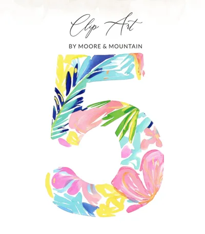 Watercolor Number 5 Clipart, Vibrant Pastel PNG, Tropical Prep Illustration, Bright Girly Digital, Commercial Use Art, Instant Download. SVG