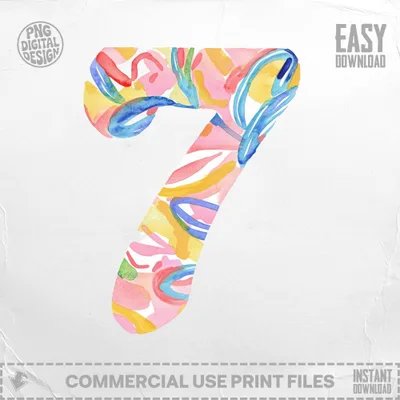 Abstract watercolor number 7 with colorful strokes and "Easy Download" text.