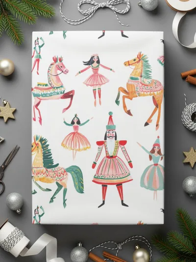 Watercolor Nutcracker Pattern Featuring Horses and Dancers Digital - Moore and Mountain