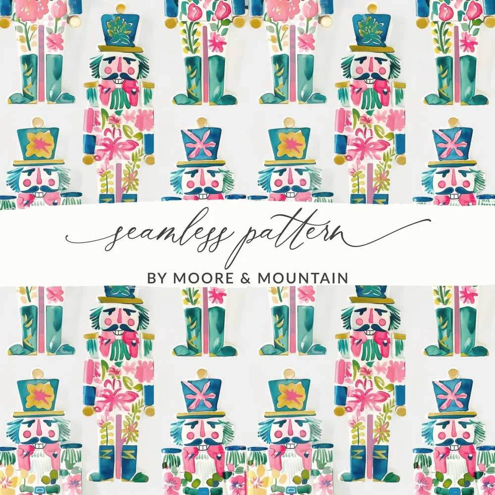 Watercolor Nutcrackers Pattern Festive Celebration Art Digital - Moore and Mountain