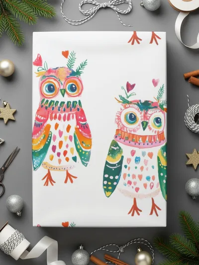 Watercolor Owls Pattern Art Print Home Decor Design Digital - Moore and Mountain