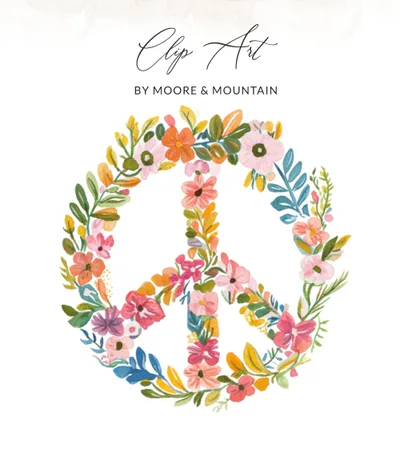Watercolor Peace Sign Digital, Preppy Floral Clipart PNG, Vibrant Pastel SVG, Tropical Hand Painted Art, Y2K Girly Graphic, Commercial Use SVG