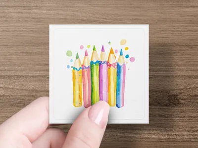 Watercolor drawing of seven colorful pencils with vibrant tips.