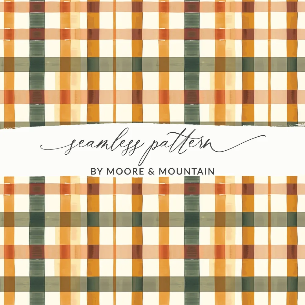 Watercolor Plaid Pattern Digital Paper, Checkered Seamless Design for Fabric Print, Modern Tartan Background, Fall Color Palette - Moore and Mountain