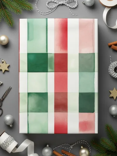 Watercolor Plaid Pattern Digital Paper, Seamless Tartan Design, Red Green Checkered Background, Christmas Fabric Design, Scrapbook Paper - Moore and Mountain