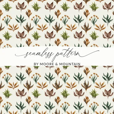 Watercolor Plants Seamless Pattern Digital Paper, Botanical Texture, Floral Background, Fabric Design, Scrapbooking, Digital Download