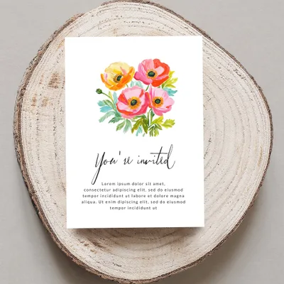Floral invitation card with "You're invited" text.