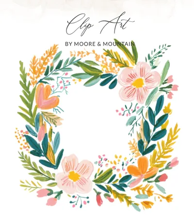 Watercolor Preppy Floral Wreath Clipart, Vibrant Pastel Painterly PNG, Tropical Illustration Digital Download, Commercial Use SVG, Bright SVG