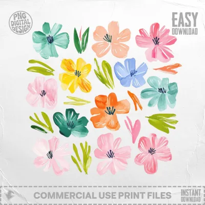 Watercolor floral elements in pastel colors with "EASY DOWNLOAD" text.