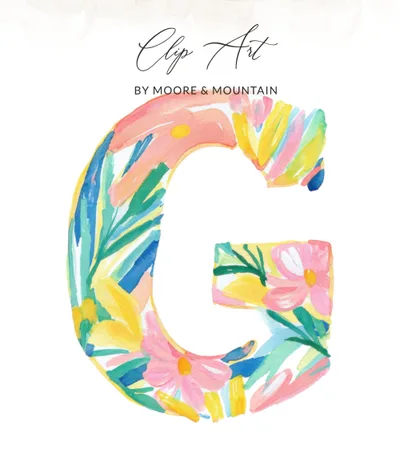 Watercolor Preppy Letter G Clipart, Tropical Floral Alphabet, Vibrant Pastel PNG, Bright Girly Art, Commercial Use Digital Download, Hand