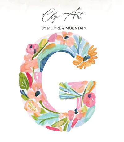 Watercolor Preppy Letter G Clipart, Vibrant Pastel Floral Alphabet Initial PNG, Hand Painted Digital Download, Commercial Use, Boutique