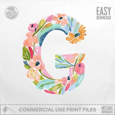 Watercolor floral letter G with "Easy Download" text overlay.