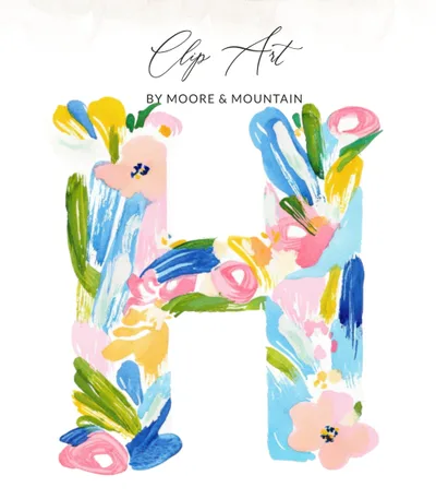 Watercolor Preppy Letter H Clipart, Floral Alphabet H PNG, Vibrant Pastel Digital Download, Commercial Use, Instant Download, Boutique SVG
