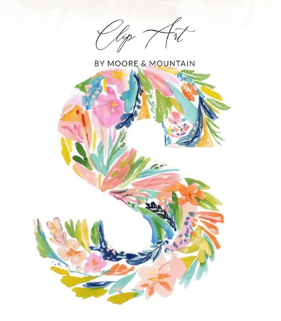 Watercolor Preppy Letter S Clipart, Vibrant Floral Initial S PNG, Hand Painted Alphabet, Instant Digital Download, Commercial Use