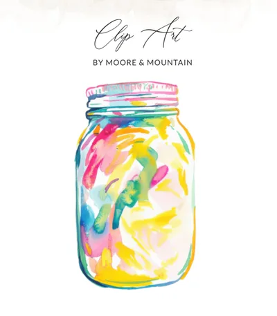 Watercolor Preppy Mason Jar Clipart, Vibrant Painterly Neon SVG, Rainbow Pastel PNG, Tropical Prep Illustration, Bright Whimsical Digital SVG