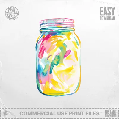 Watercolor mason jar filled with colorful, abstract brushstrokes.