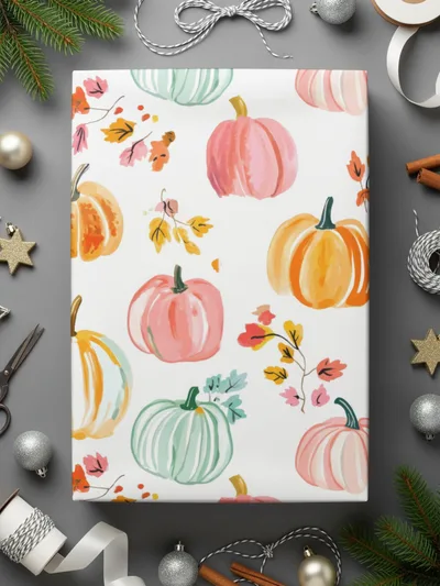 Watercolor Pumpkin Digital Paper, Fall Autumn Seamless Pattern, Pink Green Orange Pumpkins Background, Thanksgiving Fabric Design - Moore and Mountain
