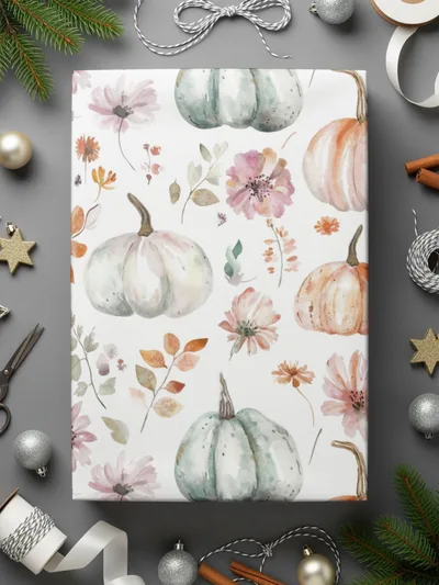 Watercolor Pumpkin Pattern, Fall Floral Seamless Digital Paper, Autumn Flower Design, Digital Download for Fabric, Scrapbooking, Crafts - Moore and Mountain