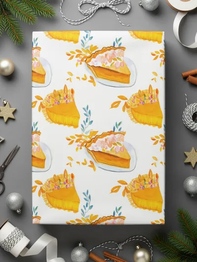 Watercolor Pumpkin Pie Digital Paper, Fall Seamless Pattern, Autumn Dessert Background, Thanksgiving Food Clipart, Orange Baking Print - Moore and Mountain