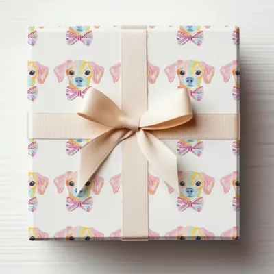 Watercolor Puppy Bow Tie Colorful Pattern Gift Wrap product type
watercolor puppy
colorful puppy
dog print
puppy bow tie
animal print
pet design
cute puppy
gift wrap
wrapping paper
birthday gift
special occasion
present wrapping
festive paper
dog lover gift
unique gift wrap
art print
decorative paper
fun design
happy puppy
celebration wrap