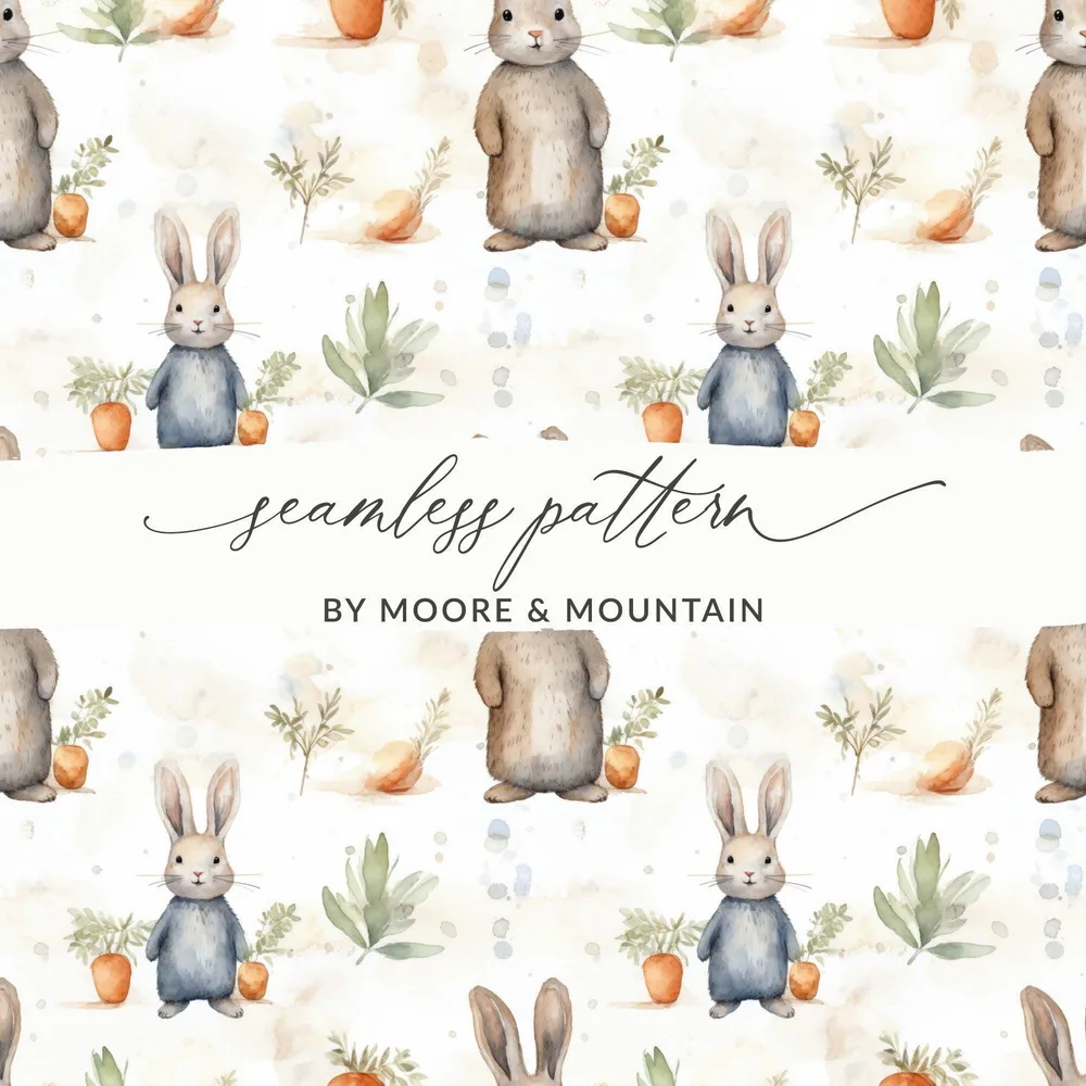 Watercolor Rabbit Digital Paper, Seamless Bunny Pattern, Cute Animal Art, Scrapbook Paper, Fabric Print, Easter Theme, Digital Downloads - Moore and Mountain
