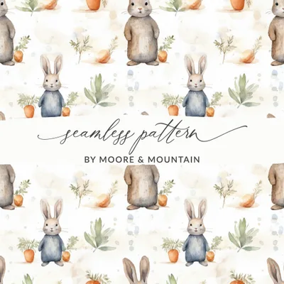 Watercolor Rabbit Digital Paper, Seamless Bunny Pattern, Cute Animal Art, Scrapbook Paper, Fabric Print, Easter Theme, Digital Downloads