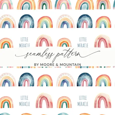 Watercolor Rainbow Digital Paper, Seamless Pattern, Boho Nursery Decor, Little Miracle Design, Pastel Rainbow Clipart, Baby Shower Print