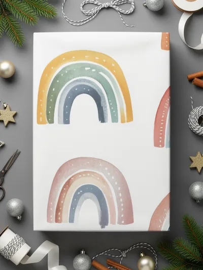 Whimsical Rainbow Design Gift Wrap Holiday Present Decoration