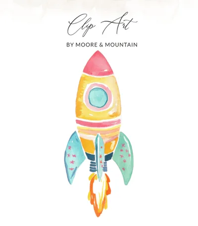 Watercolor Rocket Ship Clipart SVG PNG - Kids Nursery Space Art Digital Download, Preppy Clip Art for Baby Gift