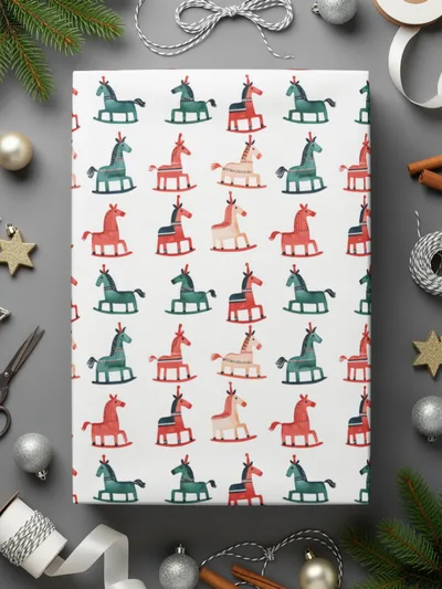 Watercolor Rocking Horses Pattern Repeating for Christmas Digital - Moore and Mountain