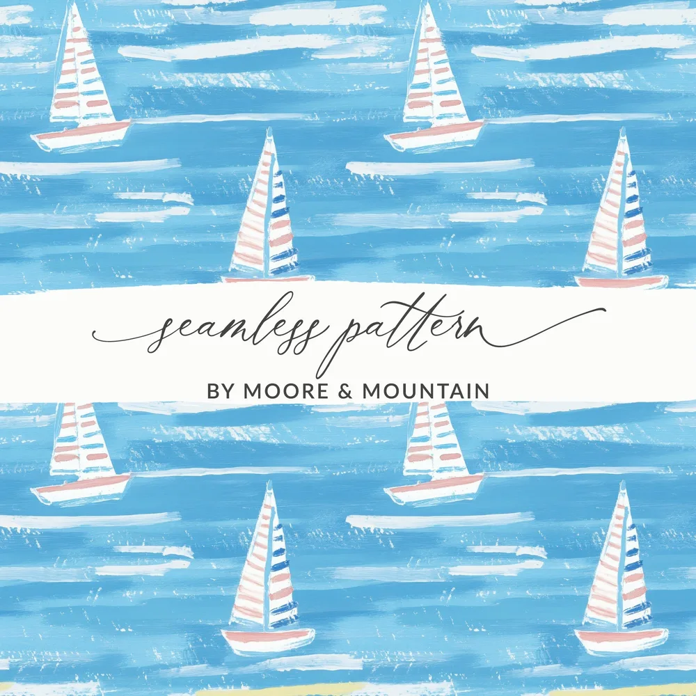 Blue Ocean Sailboat Seamless Pattern Design