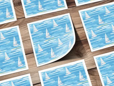 Vibrant Sailboat Pattern on Blue Background Paper
