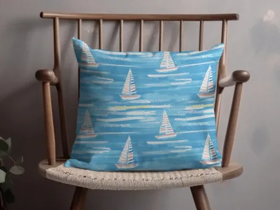 Nautical Blue Sailboat Design Decorative Pillow Cover