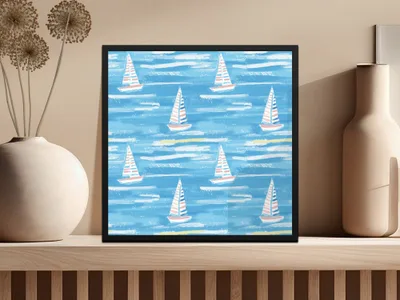 Serene Blue Ocean Sailing Boats Wall Art Print