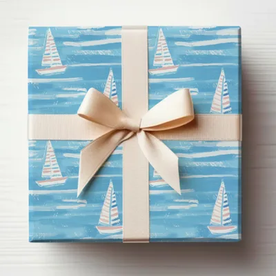 Nautical Sailboat Design Blue Wrapping Paper Gift Box