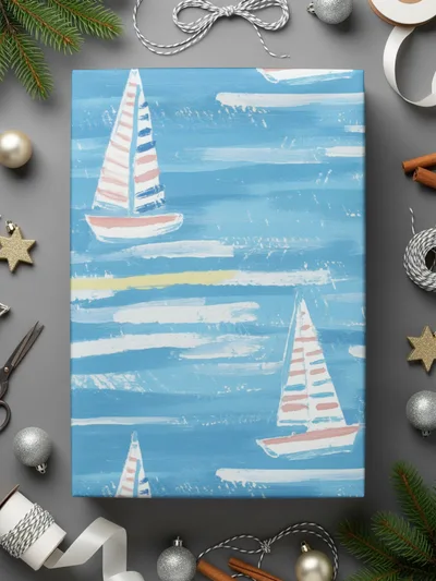 Nautical Sailboat Patterned Blue Wrapping Paper Product