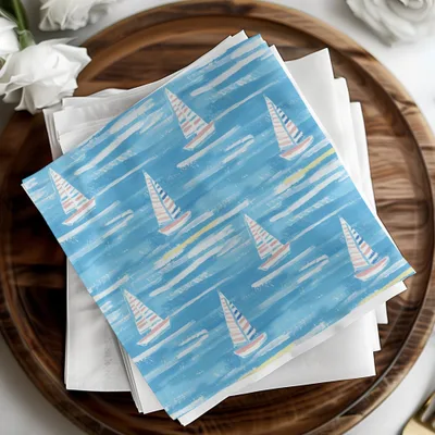 Nautical Blue Sailboat Pattern Decorative Paper Napkins