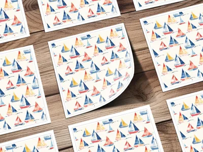 Watercolor Sailboats Digital Paper, Nautical Seamless Pattern, Ocean Boat Design, Summer Theme, Commercial Use, Scrapbooking Paper Digital - Moore and Mountain