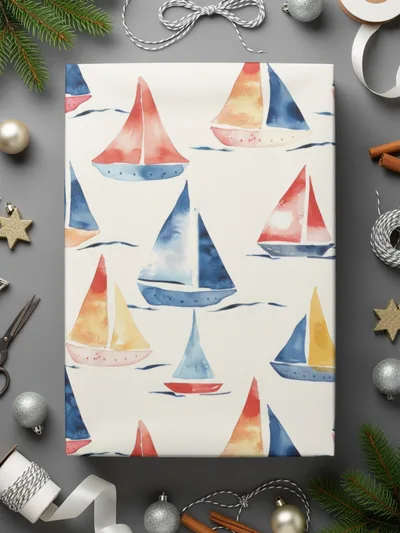 Watercolor Sailboats Digital Paper, Nautical Seamless Pattern, Ocean Boat Design, Summer Theme, Commercial Use, Scrapbooking Paper Digital - Moore and Mountain