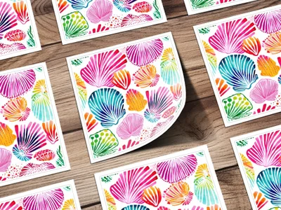 Watercolor Sea Shell Pattern Digital Paper, Pink Blue Orange Sea Life, Abstract Summer Print, Beachy Pattern, Seamless Digital Product - Moore and Mountain