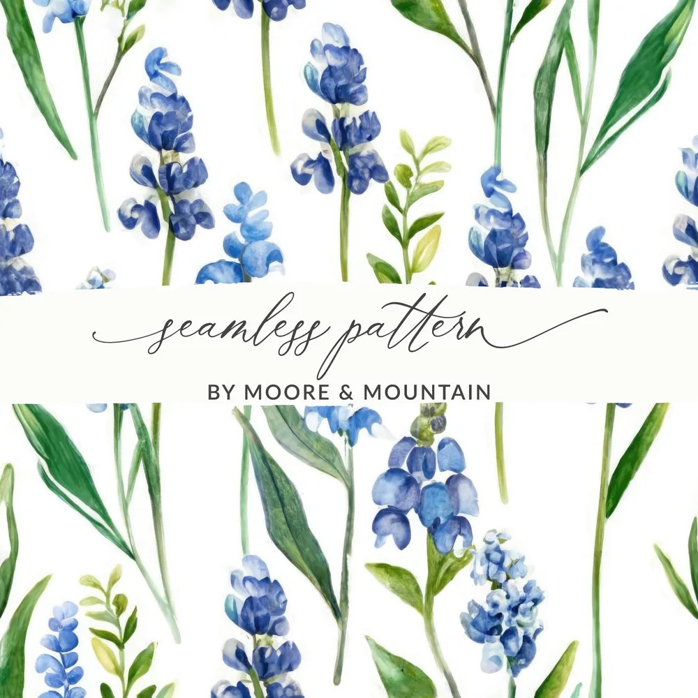 Seamless Texas Bluebonnets Pattern Spring Floral Wildflowers Background - Moore and Mountain