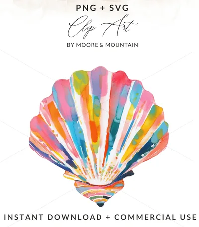 Watercolor Seashell Digital Print, Colorful Beach House Wall Art, Preppy Coastal Shell Poster, Dopamine Decor Printable Digital Download