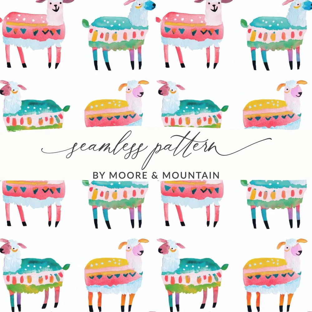 Watercolor Sheep Pattern Colorful Sheep Digital Product - Moore and Mountain