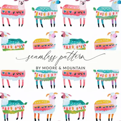 Watercolor Sheep Pattern Colorful Sheep Digital Product