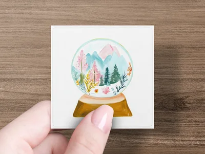Watercolor Snowglobe PNG Digital Clipart, Pastel Winter Mountain Forest Sublimation Design, Cute Holiday Woodland Art Download