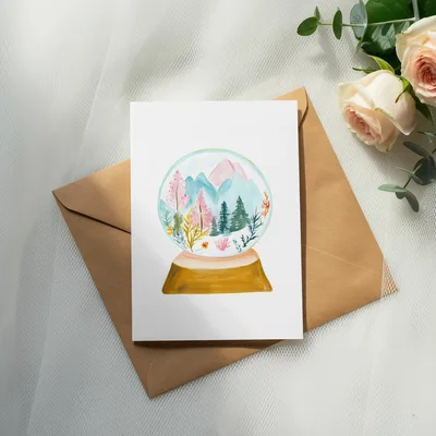 Watercolor Snowglobe PNG Digital Clipart, Pastel Winter Mountain Forest Sublimation Design, Cute Holiday Woodland Art Download