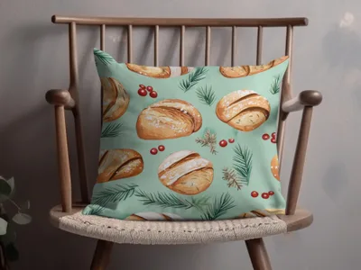 Watercolor Sourdough Christmas Baked Goods Pine Needles Pattern Background - Moore and Mountain