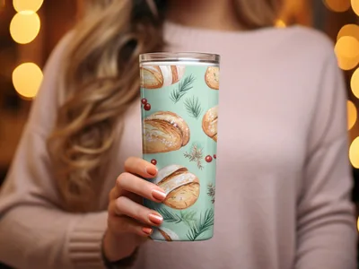 Watercolor Sourdough Christmas Baked Goods Pine Needles Pattern Background - Moore and Mountain